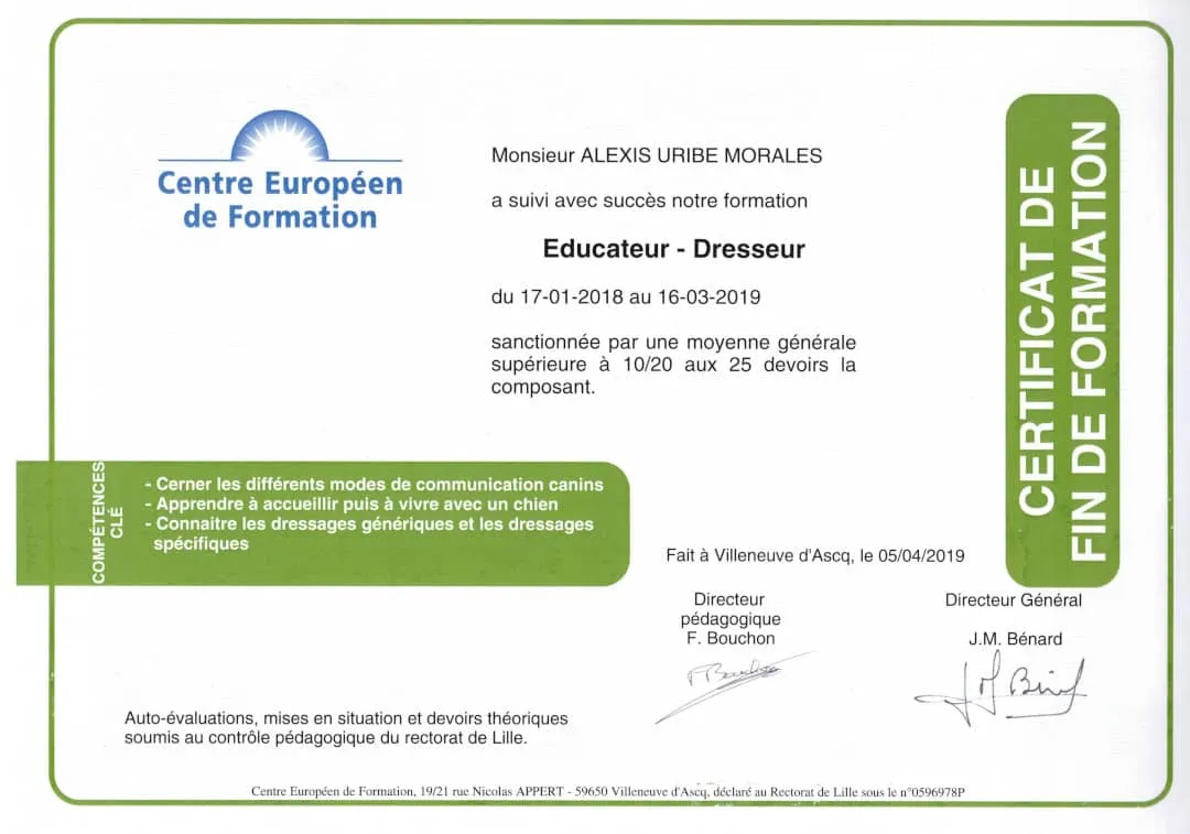 Certificat Educateur Canin CEP -2019